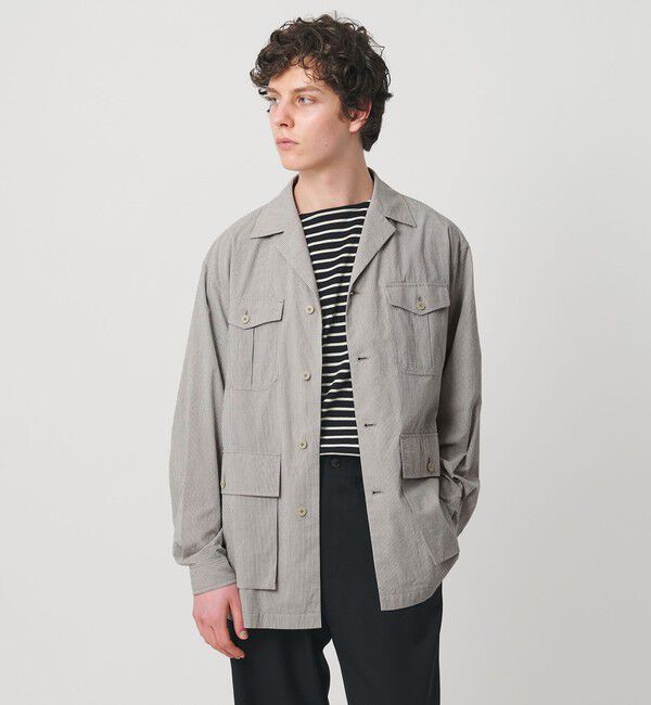 UNITED ARROWS「ギザコットン コードレーン サファリジャケット」|ミリタリージャケット|BEIGE