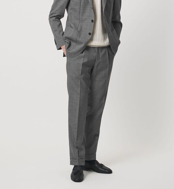 UNITED ARROWS「ハウンドトゥース 1プリーツ スラックス R-MODEL」|スラックス|DK.GRAY