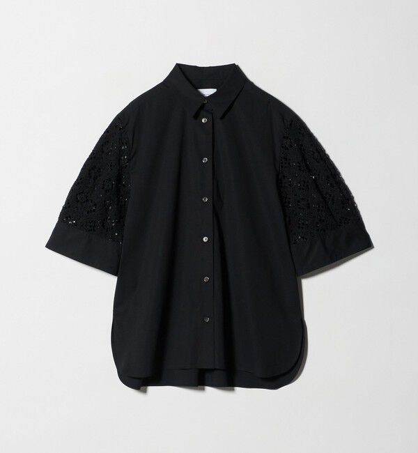 UNITED ARROWS「ラッセルレース コンビ シャツ ‐ウォッシャブル‐」|シャツ・ブラウス|BLACK