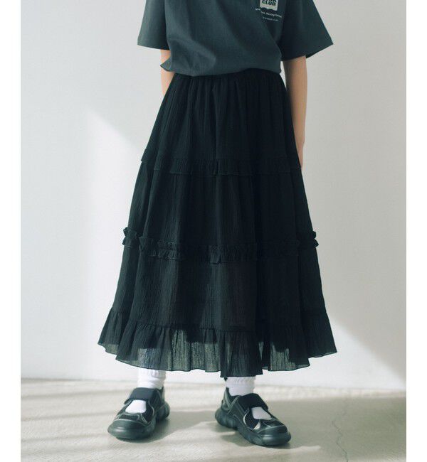 UNITED ARROWS green label relaxing「楊柳フリル ロングスカート / キッズ  140cm-160cm」|スカート|BLACK