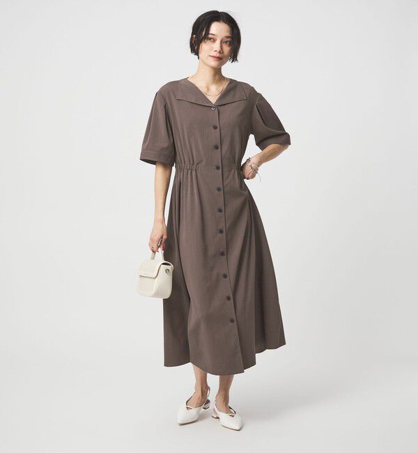 UNITED ARROWS green label relaxing「Vカラー フレア ボタン ワンピース」|ワンピース|DK.BROWN