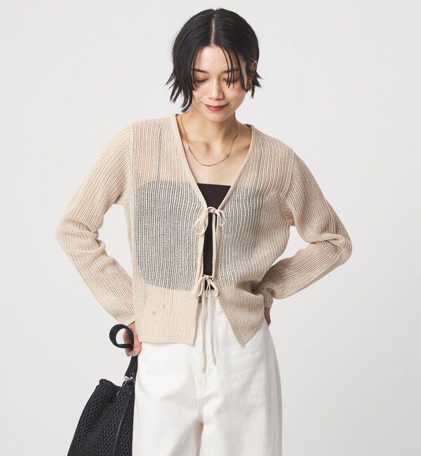 UNITED ARROWS green label relaxing「メッシュ リボン Vネック カーディガン」|カーディガン|NATURAL