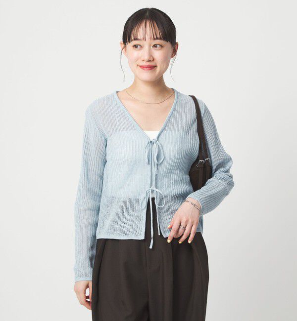 UNITED ARROWS green label relaxing「メッシュ リボン Vネック カーディガン」|カーディガン|
