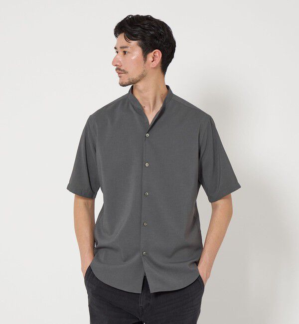 BEAUTY&YOUTH UNITED ARROWS「【WEB限定 WARDROBE SMART】ドレープ  バンドカラー スキッパーシャツ」|シャツ・ブラウス|DK.GRAY