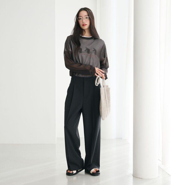 BEAUTY&YOUTH UNITED ARROWS「ポリエステルブレンド ２タック タブワイドパンツ」|その他|DK.GRAY