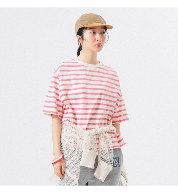 BEAMSBOY「ボーダー ビッグ ショートスリーブ」|Tシャツ・カットソー|IVORY/PINK