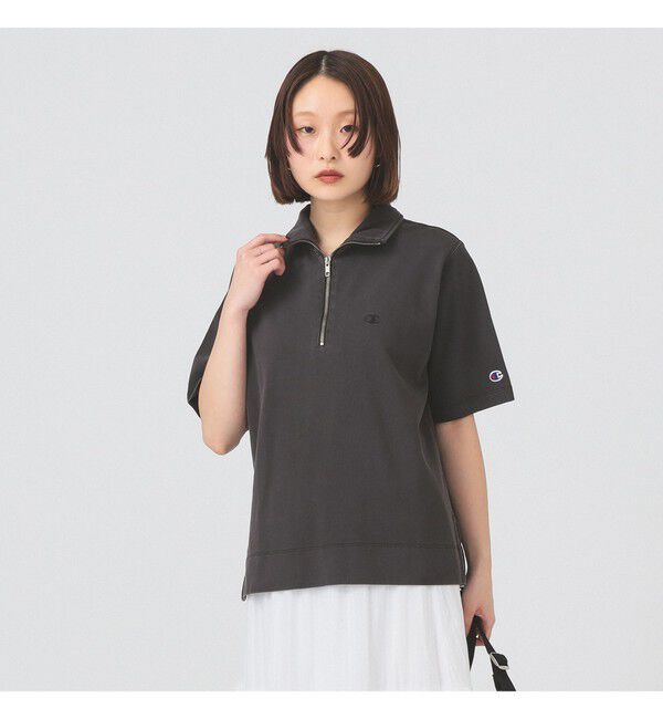 Ray BEAMS 「【別注】Champion / ハーフ ジップ Tシャツ」|Tシャツ・カットソー|OFF_BLACK