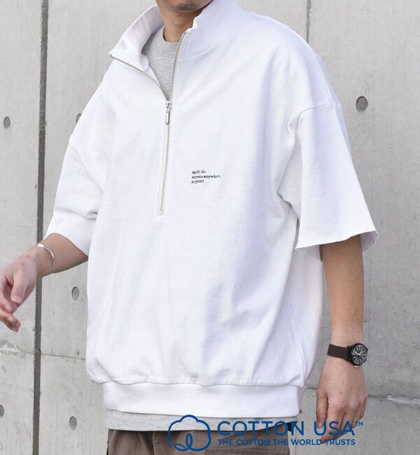 SHIPS any「SHIPS any: COTTON USA ワンポイント ロゴ ハーフジップ Tシャツ◇」|Tシャツ・カットソー|ホワイト