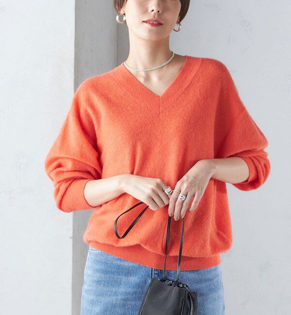SHIPS for women「〈手洗い可能〉モヘヤ パイル Vネック プルオーバー」|ニット・セーター|オレンジ