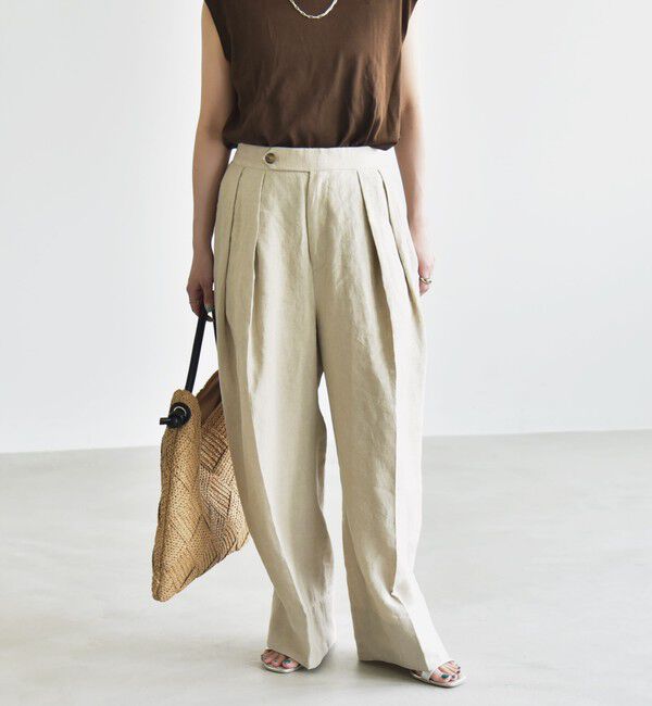 quaranciel「quaranciel:〈洗濯機可能〉ヨーロピアンフラックス リネン タック ワイド パンツ」|その他|ナチュラル