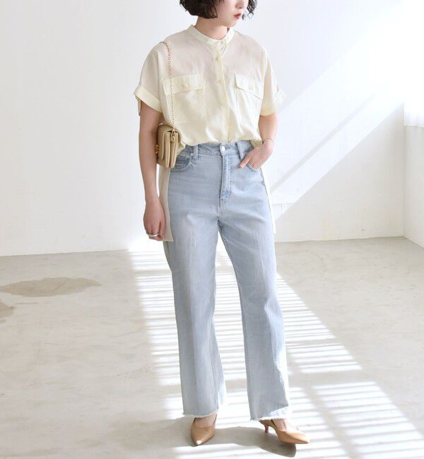 quaranciel「quaranciel:〈手洗い可能〉バンドカラー ハーフスリーブ ポケット ワーク シャツ」|シャツ・ブラウス|