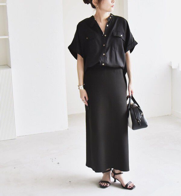 quaranciel「quaranciel:〈手洗い可能〉バンドカラー ハーフスリーブ ポケット ワーク シャツ」|シャツ・ブラウス|