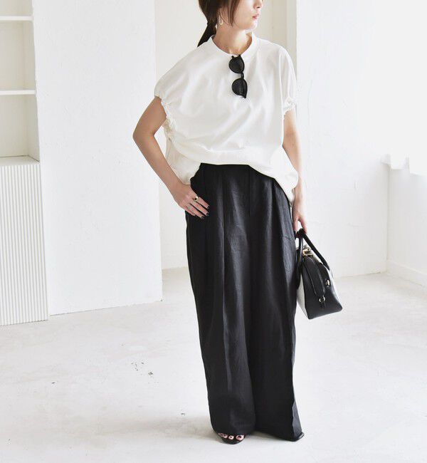 quaranciel「quaranciel:〈接触冷感/汗染み防止加工/洗濯機可能〉ドロスト ギャザー チュニック TEE」|Tシャツ・カットソー|