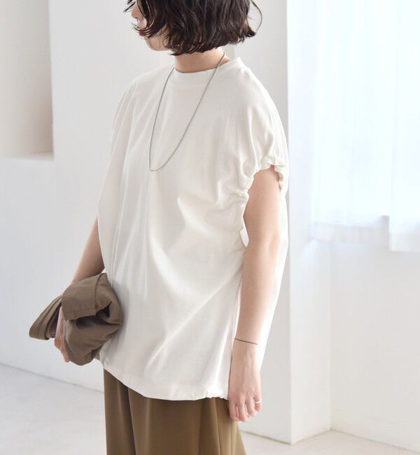 quaranciel「quaranciel:〈接触冷感/汗染み防止加工/洗濯機可能〉ドロスト ギャザー チュニック TEE」|Tシャツ・カットソー|