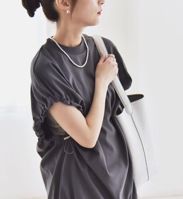 quaranciel「quaranciel:〈接触冷感/汗染み防止加工/洗濯機可能〉ドロスト ギャザー チュニック TEE」|Tシャツ・カットソー|