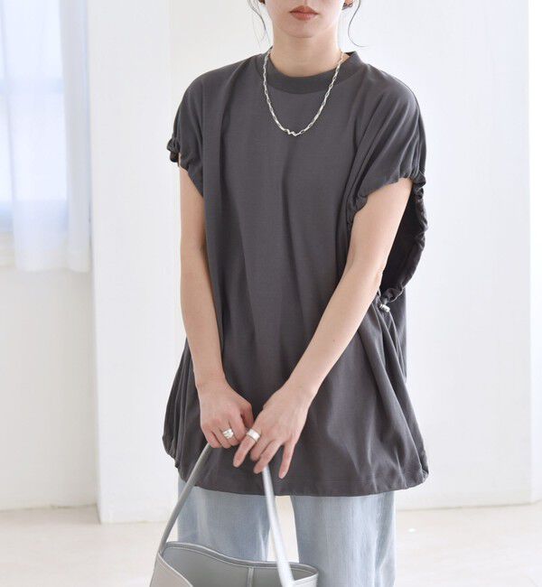 quaranciel「quaranciel:〈接触冷感/汗染み防止加工/洗濯機可能〉ドロスト ギャザー チュニック TEE」|Tシャツ・カットソー|