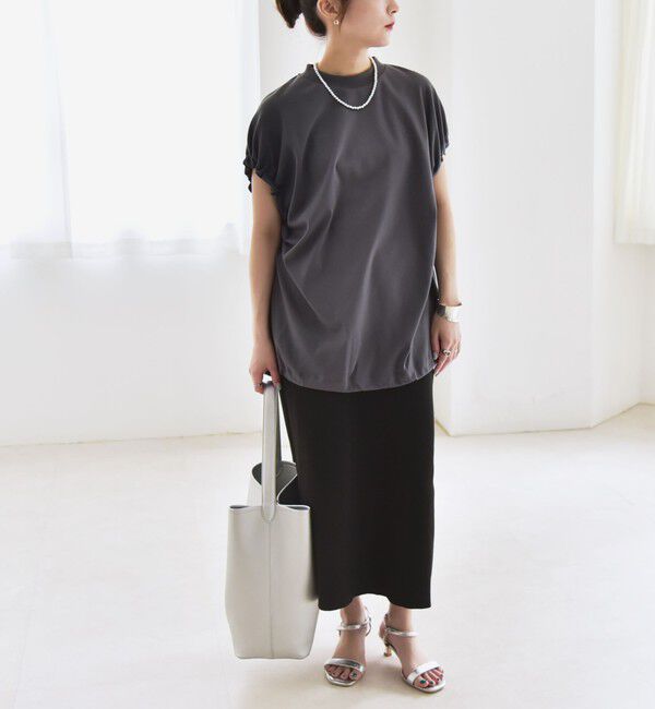 quaranciel「quaranciel:〈接触冷感/汗染み防止加工/洗濯機可能〉ドロスト ギャザー チュニック TEE」|Tシャツ・カットソー|