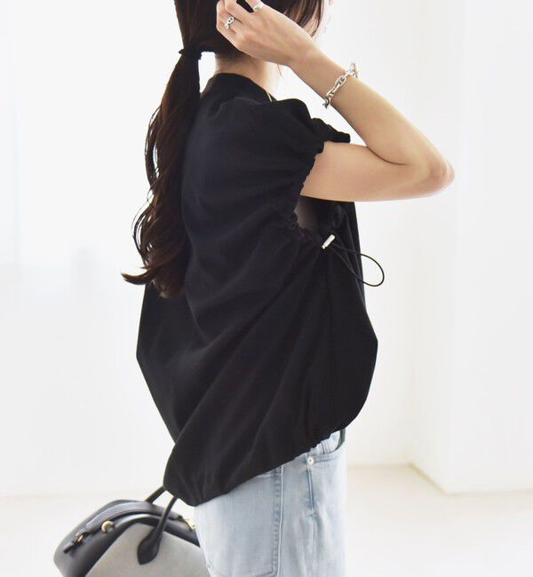 quaranciel「quaranciel:〈接触冷感/汗染み防止加工/洗濯機可能〉ドロスト ギャザー チュニック TEE」|Tシャツ・カットソー|