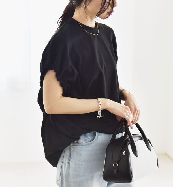 quaranciel「quaranciel:〈接触冷感/汗染み防止加工/洗濯機可能〉ドロスト ギャザー チュニック TEE」|Tシャツ・カットソー|