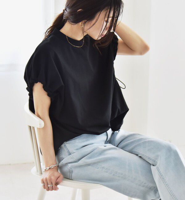 quaranciel「quaranciel:〈接触冷感/汗染み防止加工/洗濯機可能〉ドロスト ギャザー チュニック TEE」|Tシャツ・カットソー|