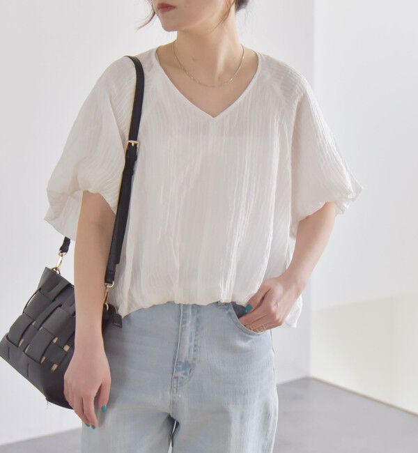 quaranciel「quaranciel:〈洗濯機可能〉シアー ストライプ ギャザーフレア スカート & ブラウス セット」|ワンピース|