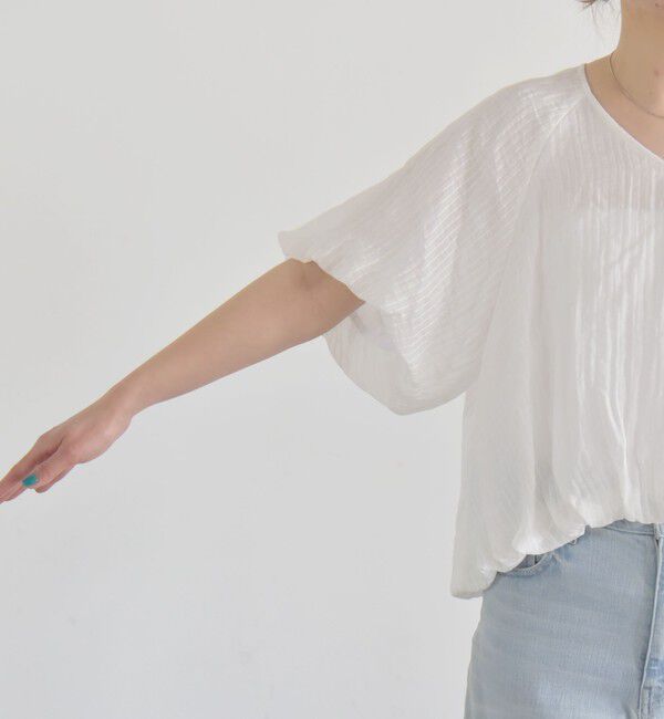 quaranciel「quaranciel:〈洗濯機可能〉シアー ストライプ ギャザーフレア スカート & ブラウス セット」|ワンピース|