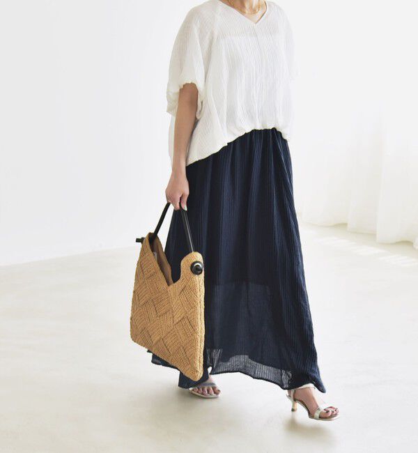 quaranciel「quaranciel:〈洗濯機可能〉シアー ストライプ ギャザーフレア スカート & ブラウス セット」|ワンピース|