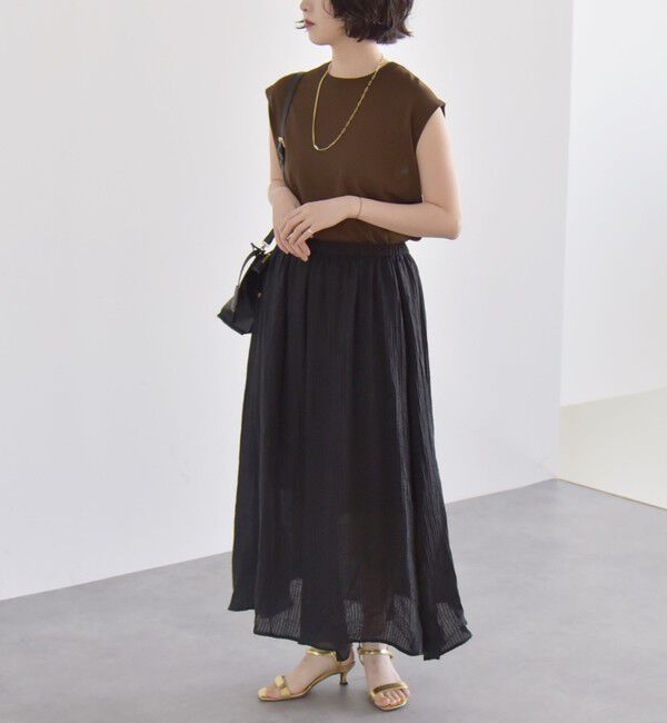 quaranciel「quaranciel:〈洗濯機可能〉シアー ストライプ ギャザーフレア スカート & ブラウス セット」|ワンピース|