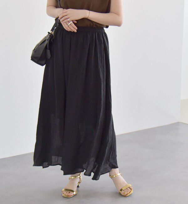 quaranciel「quaranciel:〈洗濯機可能〉シアー ストライプ ギャザーフレア スカート & ブラウス セット」|ワンピース|