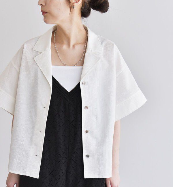 quaranciel「quaranciel:〈洗濯機可能〉ミニサッカー ハーフスリーブ 開襟 シャツ」|シャツ・ブラウス|