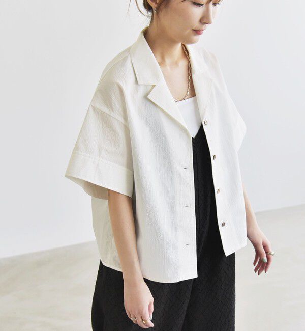 quaranciel「quaranciel:〈洗濯機可能〉ミニサッカー ハーフスリーブ 開襟 シャツ」|シャツ・ブラウス|