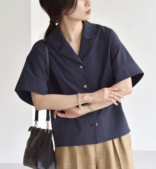 quaranciel「quaranciel:〈洗濯機可能〉ミニサッカー ハーフスリーブ 開襟 シャツ」|シャツ・ブラウス|