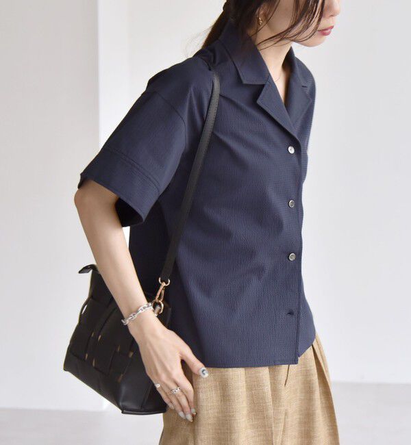 quaranciel「quaranciel:〈洗濯機可能〉ミニサッカー ハーフスリーブ 開襟 シャツ」|シャツ・ブラウス|