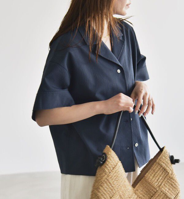 quaranciel「quaranciel:〈洗濯機可能〉ミニサッカー ハーフスリーブ 開襟 シャツ」|シャツ・ブラウス|