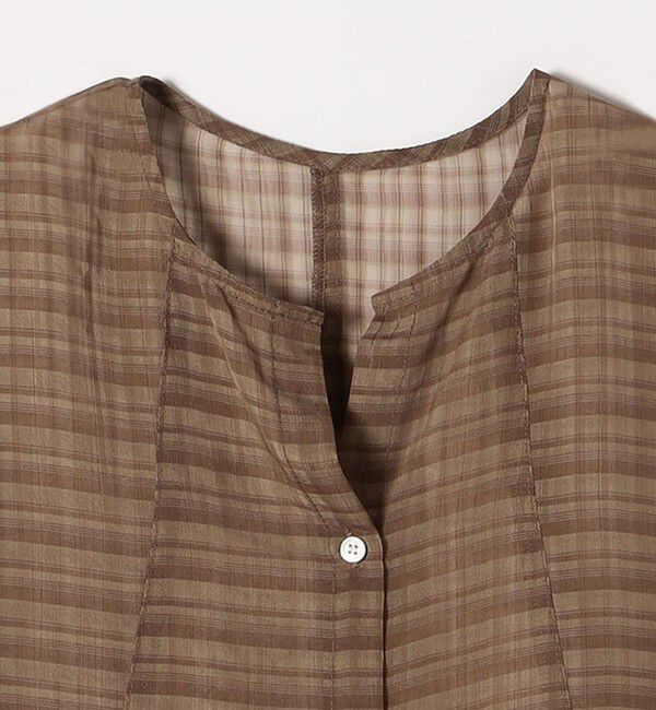 quaranciel「quaranciel:〈手洗い可能〉シアー チェック ノーカラー ハーフスリーブ ブラウス」|シャツ・ブラウス|