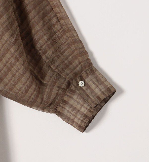 quaranciel「quaranciel:〈手洗い可能〉シアー チェック ノーカラー ハーフスリーブ ブラウス」|シャツ・ブラウス|