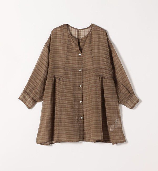 quaranciel「quaranciel:〈手洗い可能〉シアー チェック ノーカラー ハーフスリーブ ブラウス」|シャツ・ブラウス|