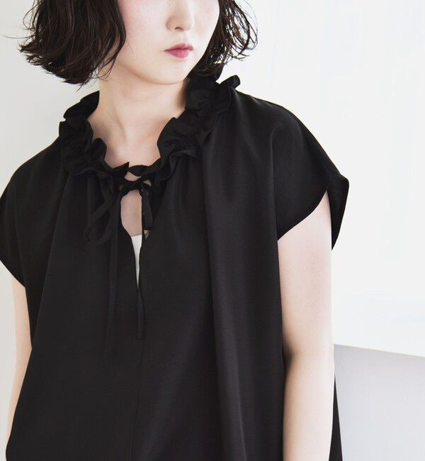 quaranciel「《追加予約》quaranciel:〈洗濯機可能〉フリルカラー リボン フレンチスリーブ ブラウス」|シャツ・ブラウス|
