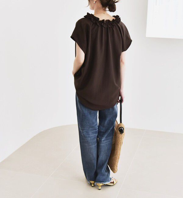 quaranciel「《追加予約》quaranciel:〈洗濯機可能〉フリルカラー リボン フレンチスリーブ ブラウス」|シャツ・ブラウス|