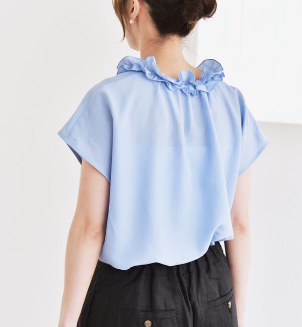 quaranciel「《追加予約》quaranciel:〈洗濯機可能〉フリルカラー リボン フレンチスリーブ ブラウス」|シャツ・ブラウス|