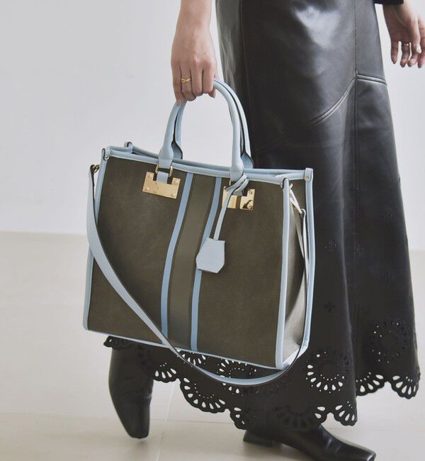 quaranciel「quaranciel: 2way パイピング ライン スクエア トート バッグ」|トートバッグ|グレー