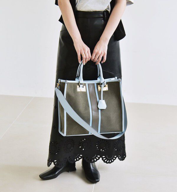 quaranciel「quaranciel: 2way パイピング ライン スクエア トート バッグ」|トートバッグ|