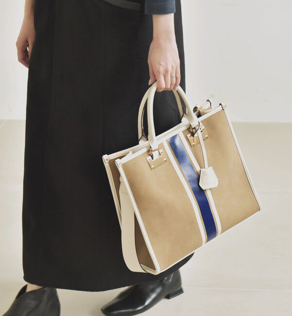 quaranciel「quaranciel: 2way パイピング ライン スクエア トート バッグ」|トートバッグ|キャメル