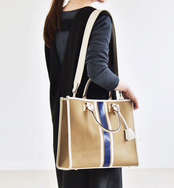 quaranciel「quaranciel: 2way パイピング ライン スクエア トート バッグ」|トートバッグ|