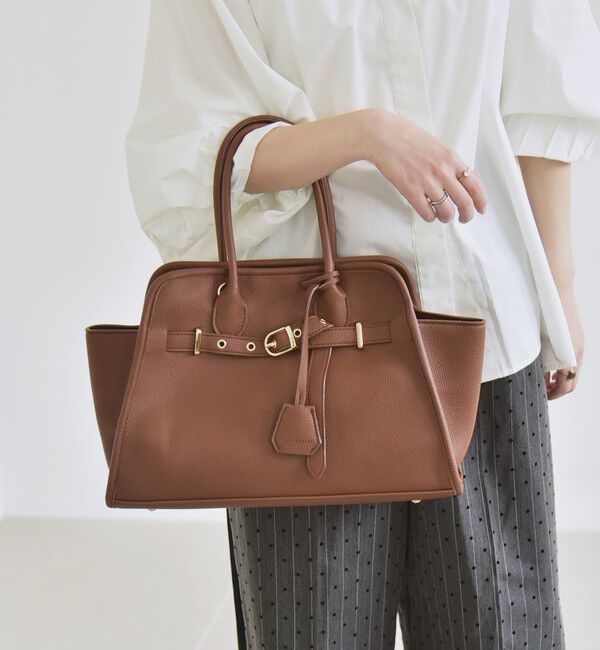 quaranciel「quaranciel: 2way 金具 ベルト スクエア トート バッグ（A4対応）」|トートバッグ|キャメル