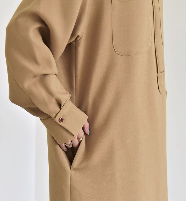 quaranciel「quaranciel:〈洗濯機可能〉ダブルクロス スタンドカラー ポケット シャツ ワンピース」|ワンピース|