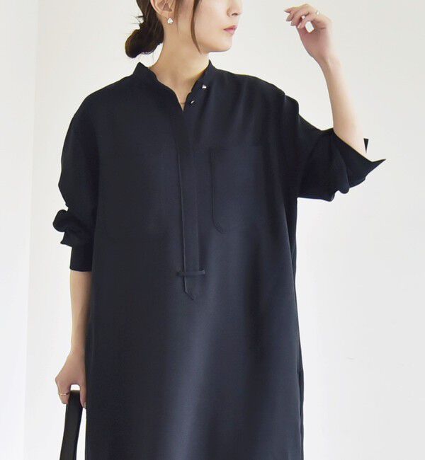 quaranciel「quaranciel:〈洗濯機可能〉ダブルクロス スタンドカラー ポケット シャツ ワンピース」|ワンピース|