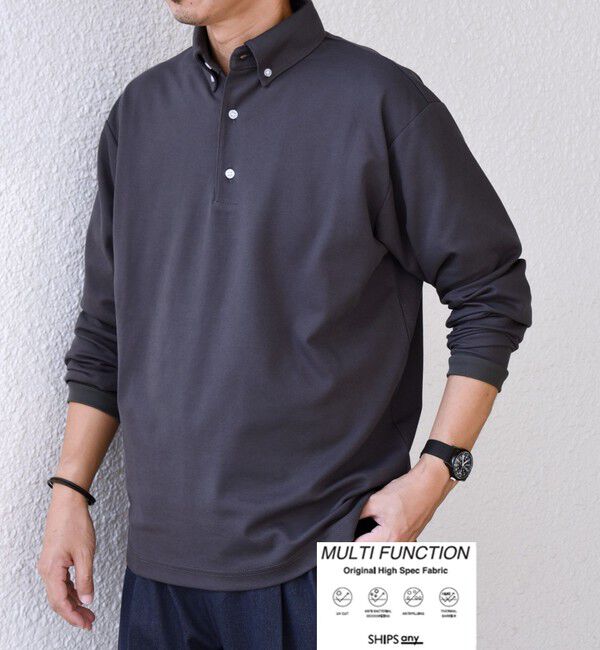 SHIPS any「SHIPS any:〈抗菌防臭/遮熱/UVカット機能等〉 鹿の子 ロングスリーブ ポロシャツ◇」|Tシャツ・カットソー|ダークグレー