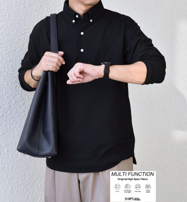 SHIPS any「SHIPS any:〈抗菌防臭/遮熱/UVカット機能等〉 鹿の子 ロングスリーブ ポロシャツ◇」|Tシャツ・カットソー|ブラック