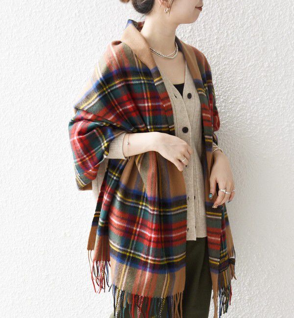 SHIPS any「TWEED MILL: チェック ウール ストール 25AW」|ストール|キャメル